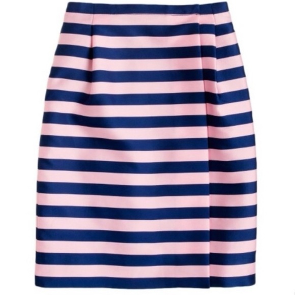 J. Crew Pencil Skirt Wrap Pink Navy Striped Size 00 Silk blend Classy Trendy NWT - Picture 2 of 13